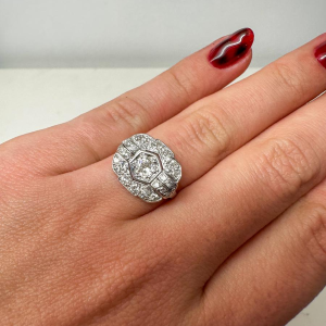 Art Deco ring in platina en diamanten, 20e eeuw