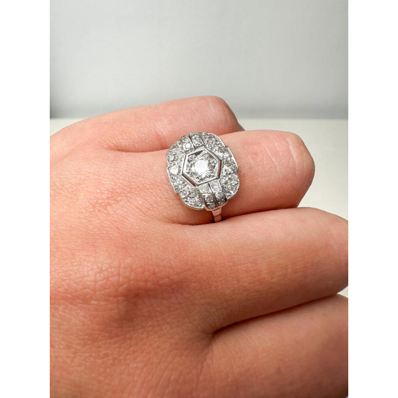 Art Deco ring in platina en diamanten, 20e eeuw