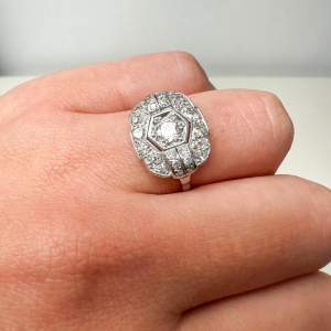 Art Deco ring in platina en diamanten, 20e eeuw