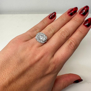 Art Deco ring in platina en diamanten, 20e eeuw