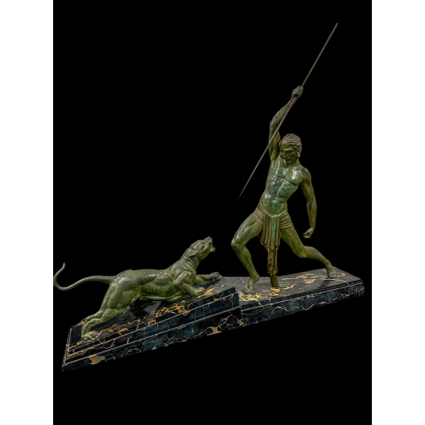 Demeter Chiparus "The Hunt" bronze group sculpture, Art Deco, 1930s