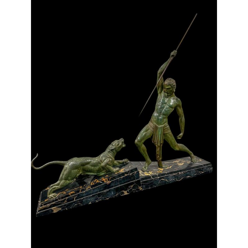 Demeter Chiparus "La Chasse" sculpture groupe en bronze Art Déco, années 30