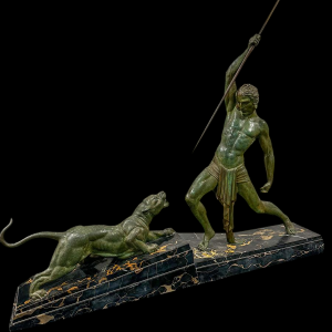 Bronzen groepssculptuur van Demeter Chiparus "De Jacht", Art Deco, jaren 30