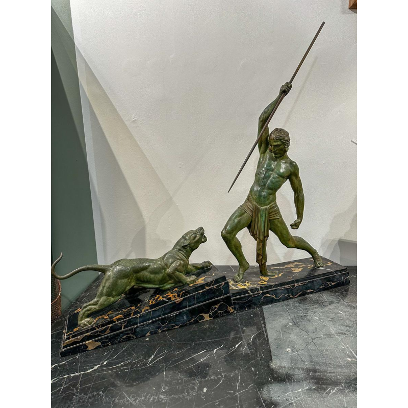 Bronzen groepssculptuur van Demeter Chiparus "De Jacht", Art Deco, jaren 30