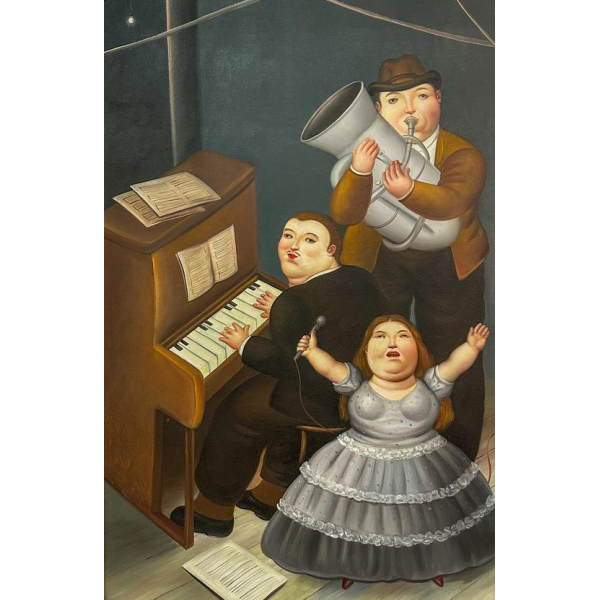 Painting in the style of Fernando Botero, oil on canvas, 20th century