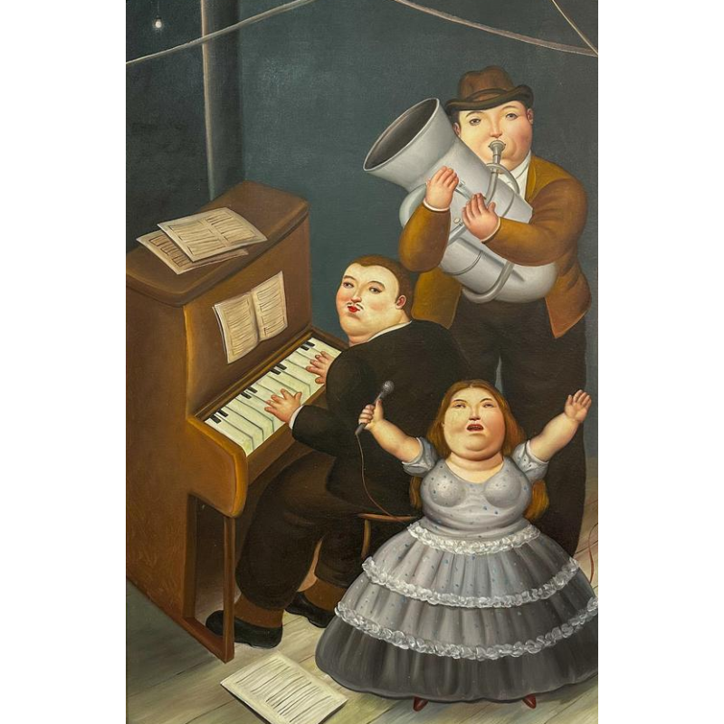 Schilderij in de stijl van Fernando Botero, olieverf op doek, 20e eeuw