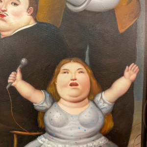 Schilderij in de stijl van Fernando Botero, olieverf op doek, 20e eeuw