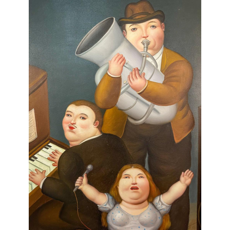 Schilderij in de stijl van Fernando Botero, olieverf op doek, 20e eeuw
