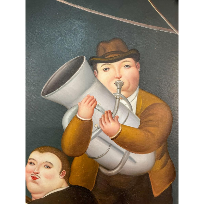 Schilderij in de stijl van Fernando Botero, olieverf op doek, 20e eeuw