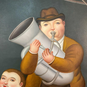 Schilderij in de stijl van Fernando Botero, olieverf op doek, 20e eeuw