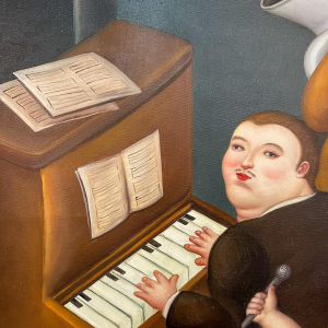 Tableau dans le goût de Fernando Botero, huile sur toile, 20e siècle