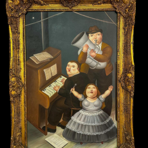 Painting in the style of Fernando Botero, oil on canvas, 20th century