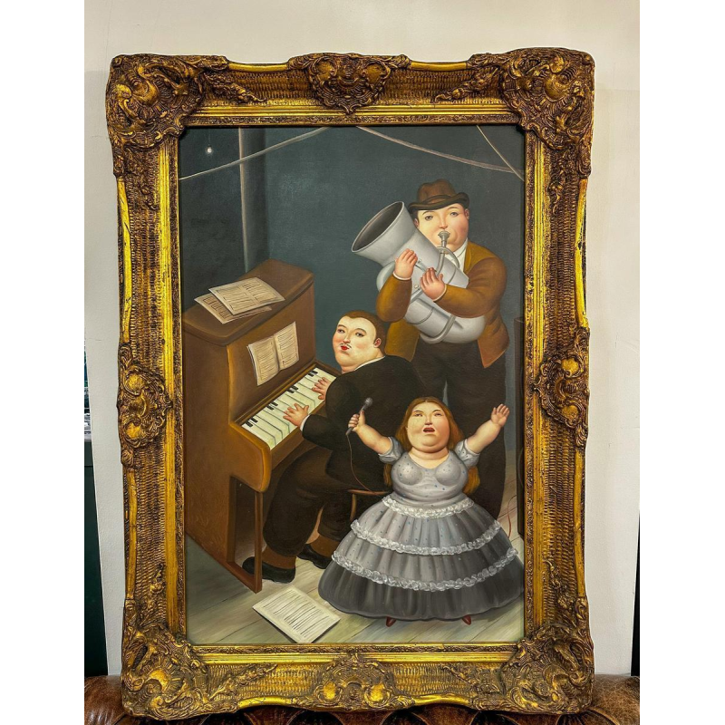 Painting in the style of Fernando Botero, oil on canvas, 20th century