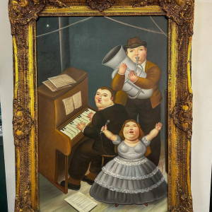 Schilderij in de stijl van Fernando Botero, olieverf op doek, 20e eeuw