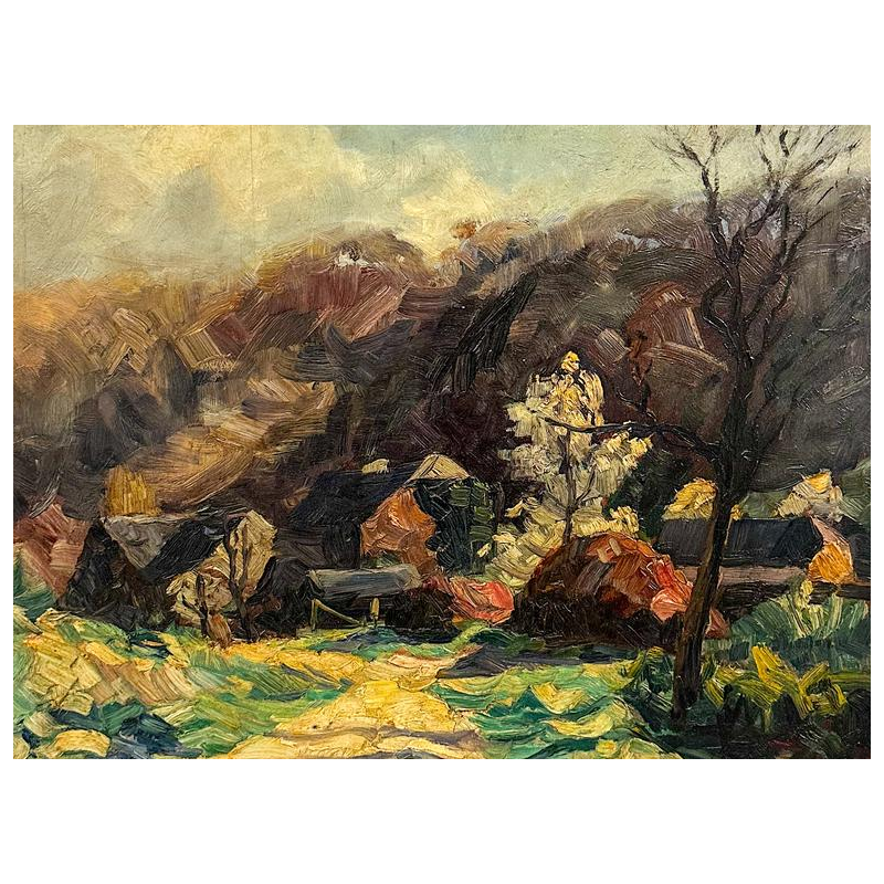Modeste-Jean Lhomme, huile sur panneau, paysage, début du 20e siècle