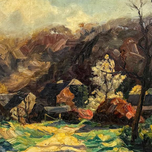 Modeste-Jean Lhomme, huile sur panneau, paysage, début du 20e siècle