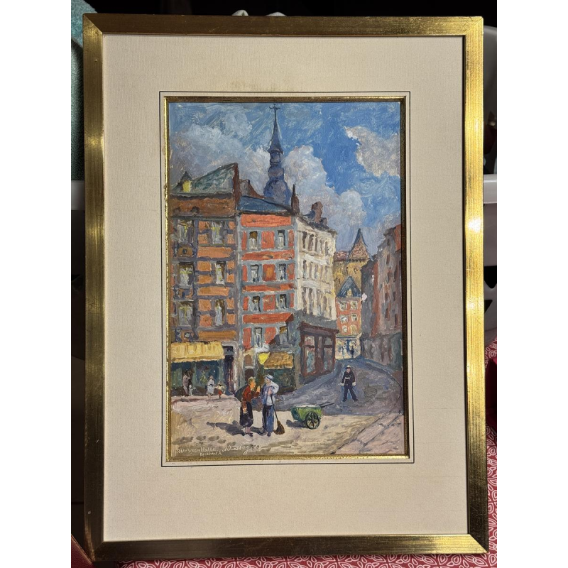 Albert DANDOY ‘Street of Halle in Namur’ oil on cardboard