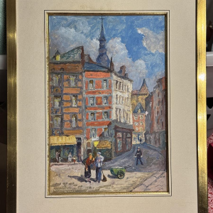 Albert DANDOY ‘Street of Halle in Namur’ oil on cardboard