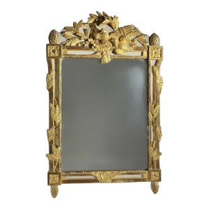 Louis XVI style mirror in carved and gilded wood, with hand-painted details, 18th century