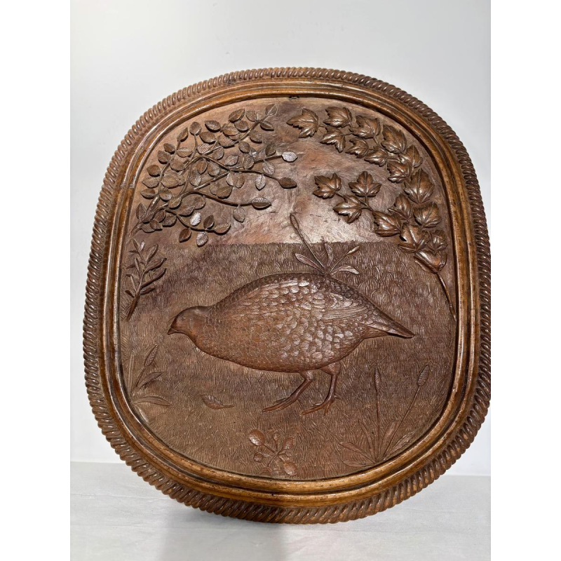 Ensemble de trois panneaux monoxyles sculptés à décor animalier, Art populaire, ca 1900