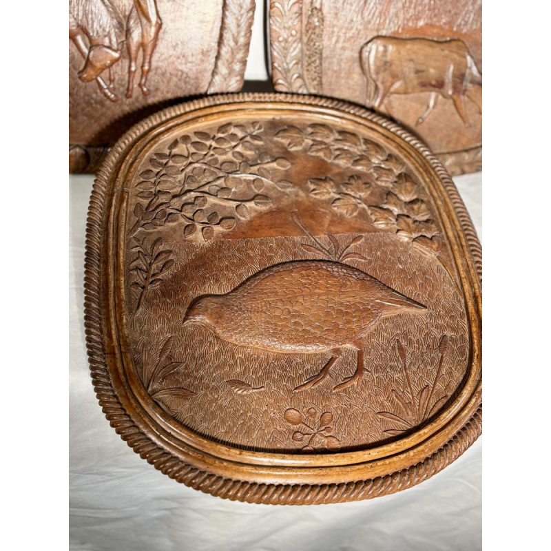 Set of three single-piece carved panels with animal decoration, Folk Art, ca. 1900