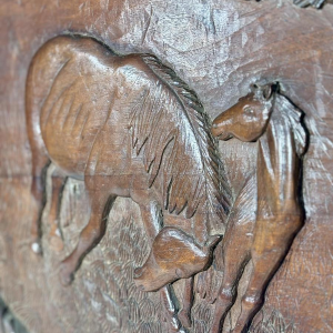 Set of three single-piece carved panels with animal decoration, Folk Art, ca. 1900