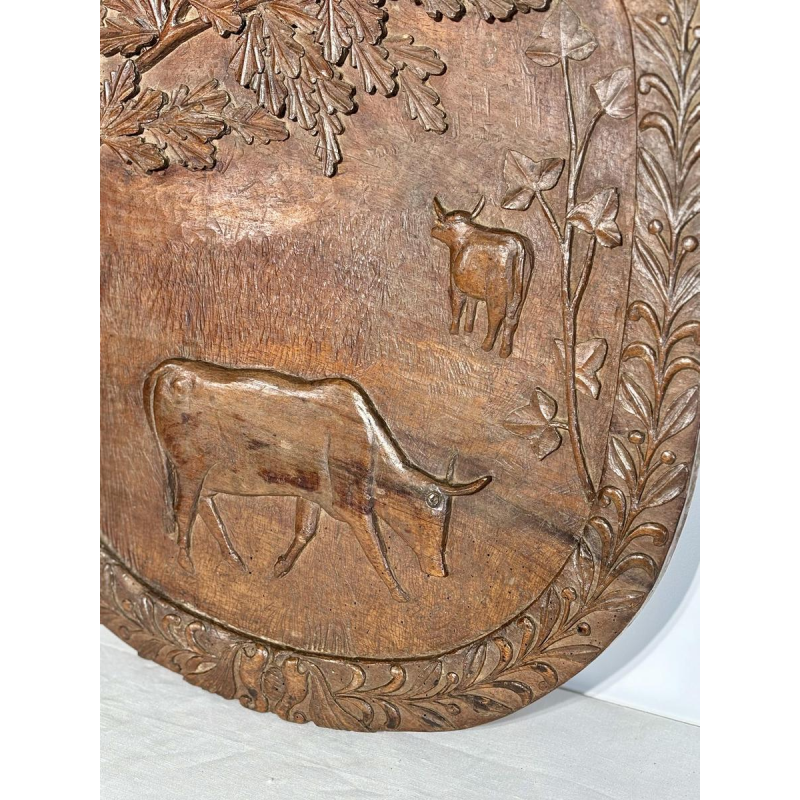 Ensemble de trois panneaux monoxyles sculptés à décor animalier, Art populaire, ca 1900