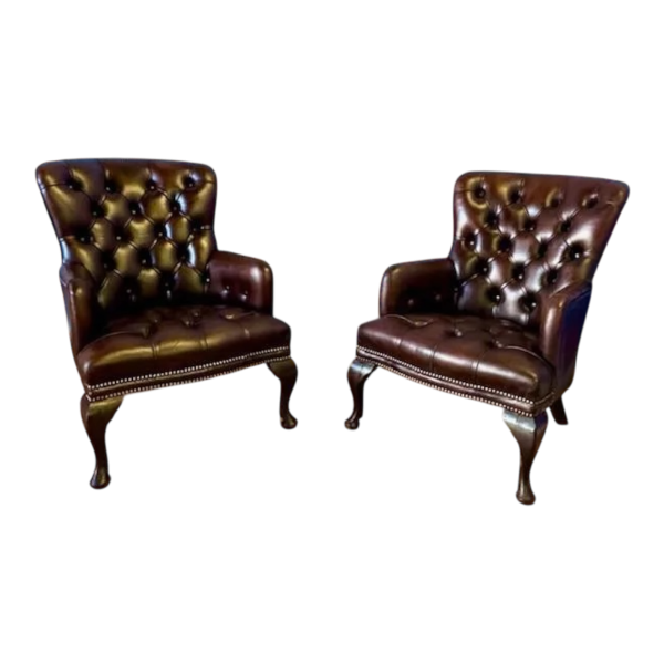 Paire de petits fauteuils chesterfield anglais - milieu du XXe siècle