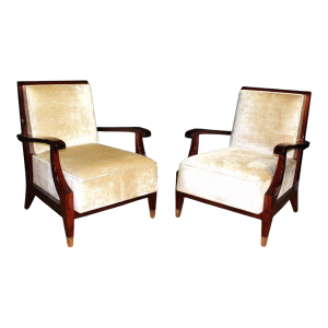 Paire de fauteuils Art Déco dans le goût de André Arbus, acajou massif, vers 1935