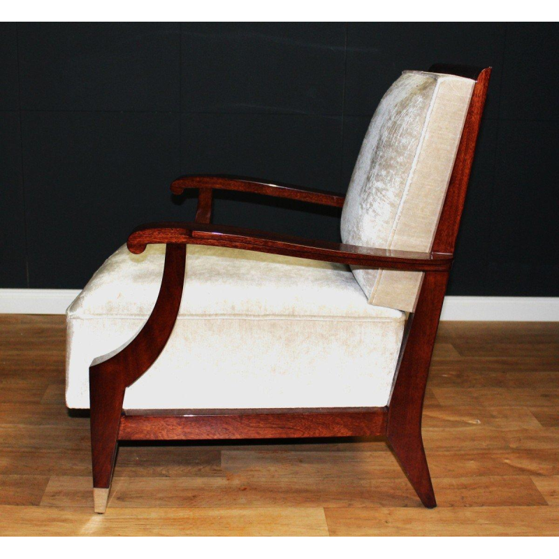 Paar Art Deco fauteuils in de stijl van André Arbus, massief mahonie, circa 1935