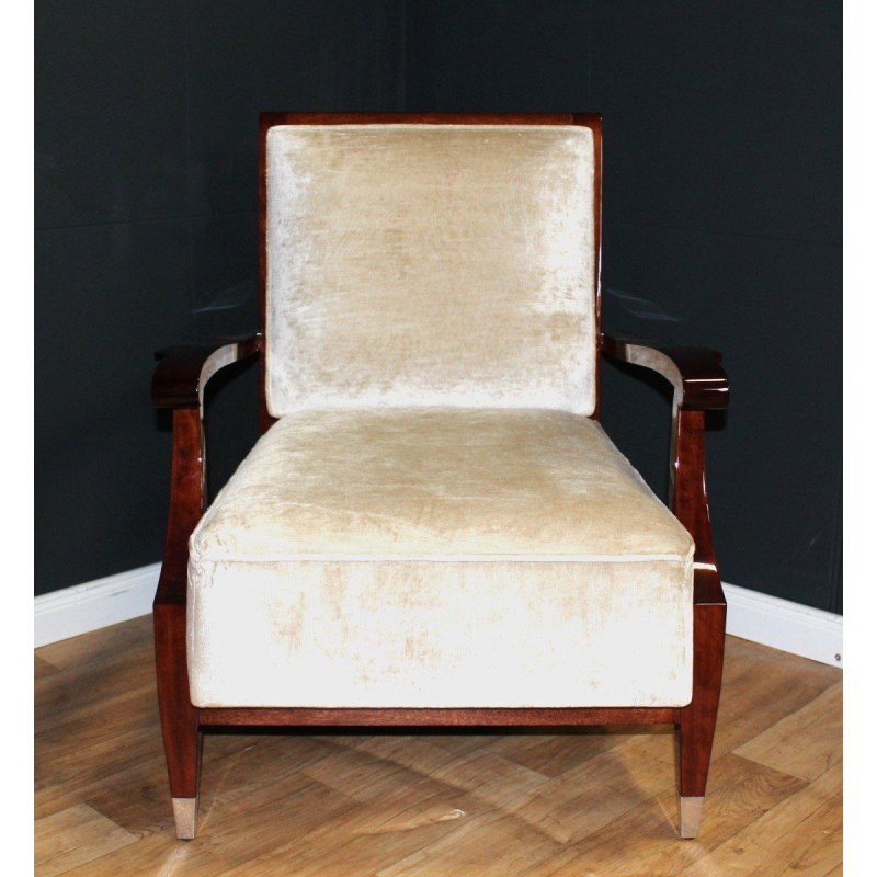 Paar Art Deco fauteuils in de stijl van André Arbus, massief mahonie, circa 1935