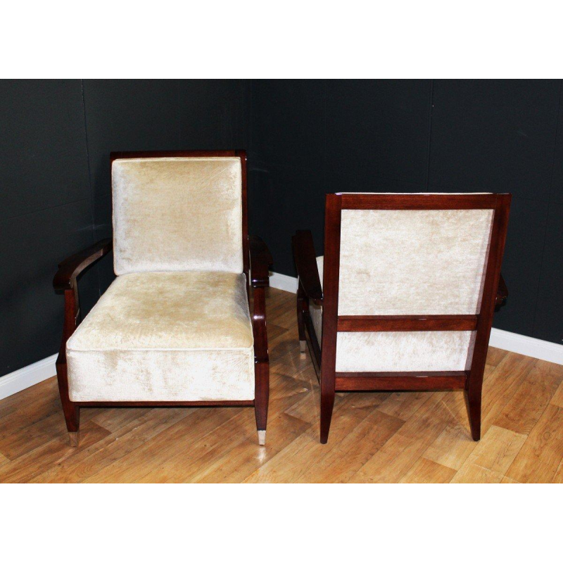 Paar Art Deco fauteuils in de stijl van André Arbus, massief mahonie, circa 1935