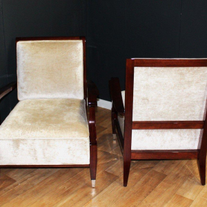 Paire de fauteuils Art Déco dans le goût de André Arbus, acajou massif, vers 1935