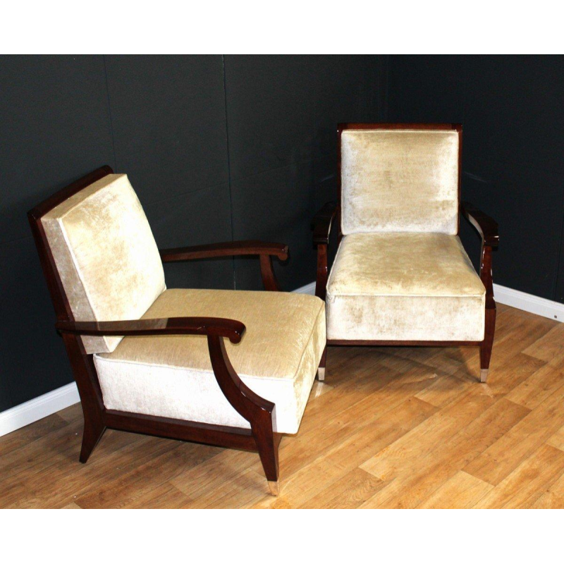 Paire de fauteuils Art Déco dans le goût de André Arbus, acajou massif, vers 1935