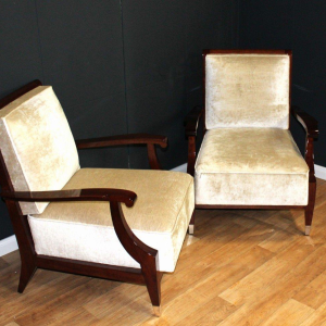 Paire de fauteuils Art Déco dans le goût de André Arbus, acajou massif, vers 1935