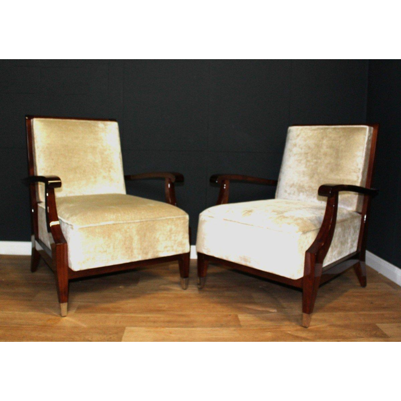 Paire de fauteuils Art Déco dans le goût de André Arbus, acajou massif, vers 1935