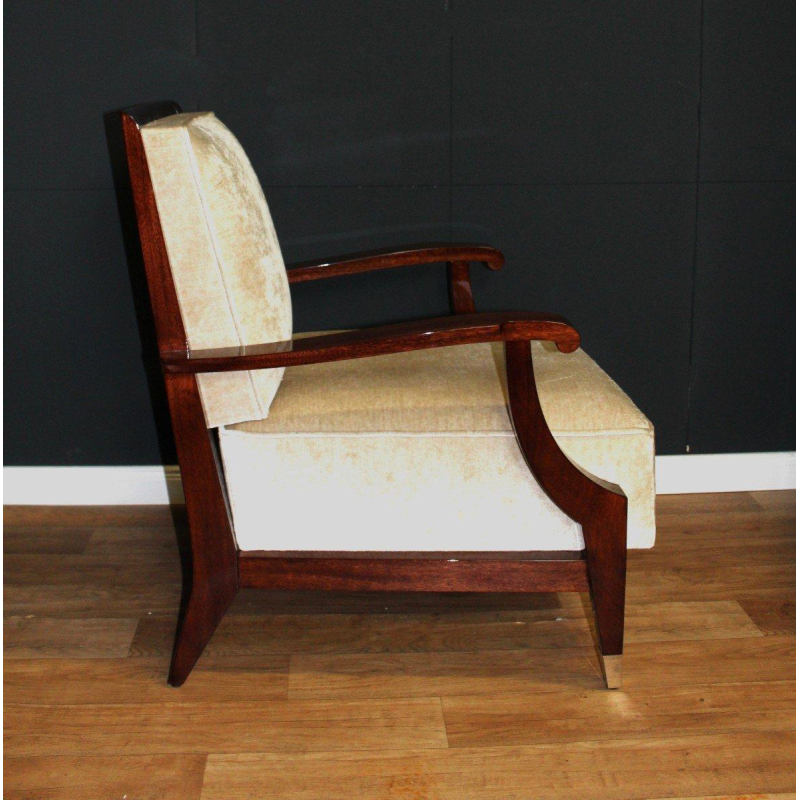 Paar Art Deco fauteuils in de stijl van André Arbus, massief mahonie, circa 1935