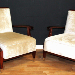 Paire de fauteuils Art Déco dans le goût de André Arbus, acajou massif, vers 1935