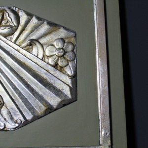 Art Deco mirror with silver leaf stucco ornaments, circa 1930