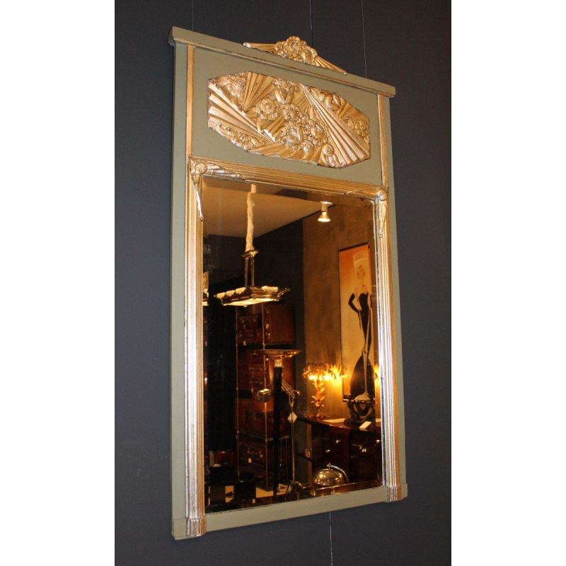 Art Deco mirror with silver leaf stucco ornaments, circa 1930