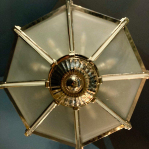 Henri Petitot, important lustre Art Déco octogonal, bronze nickelé & verre sablé, ca 1930