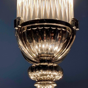 Henri Petitot, important octagonal Art Deco chandelier, nickel-plated bronze & sandblasted glass, ca. 1930