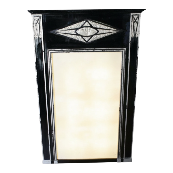 Large Art Deco mirror, wood and silver-patinated stucco, early 20th century