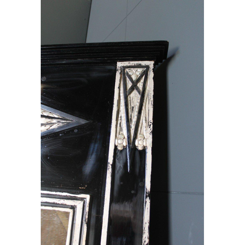 Grand miroir Art Déco, bois et stuc patiné argent, début XXe s