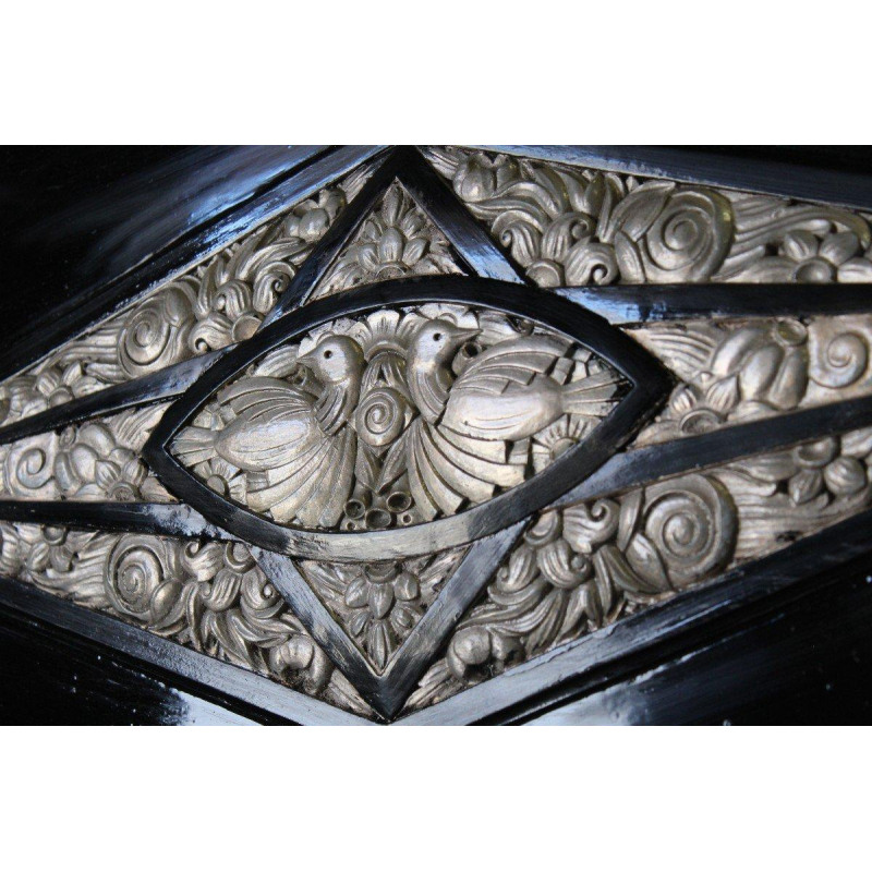 Large Art Deco mirror, wood and silver-patinated stucco, early 20th century