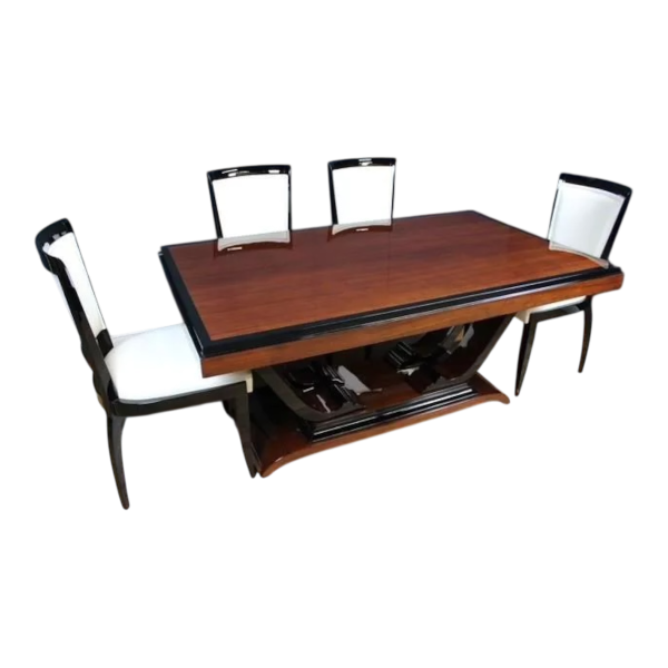 Art Deco dining table in rosewood and black lacquer, France circa 1930 - restored
