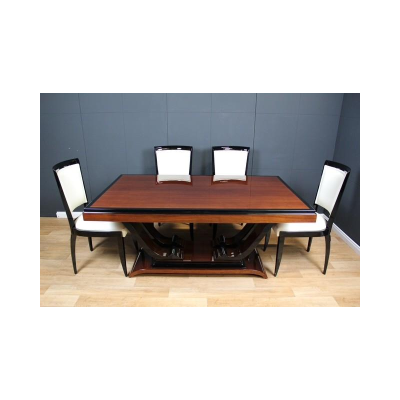 Table à manger Art déco en palissandre & laquage noir, France ca 1930 - restaurée