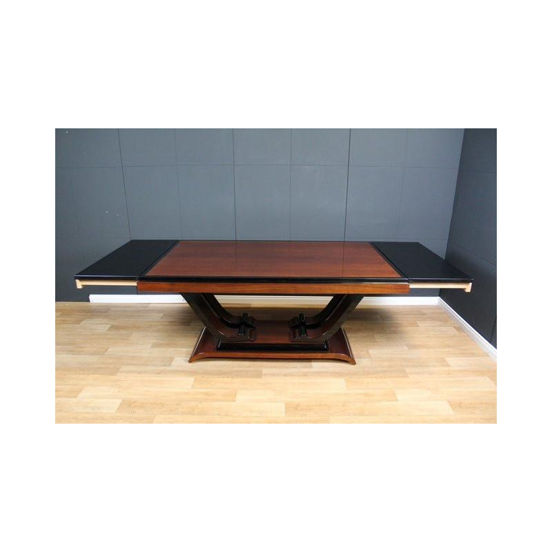 Art Deco dining table in rosewood and black lacquer, France circa 1930 - restored