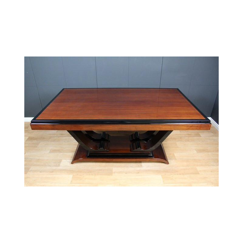 Table à manger Art déco en palissandre & laquage noir, France ca 1930 - restaurée