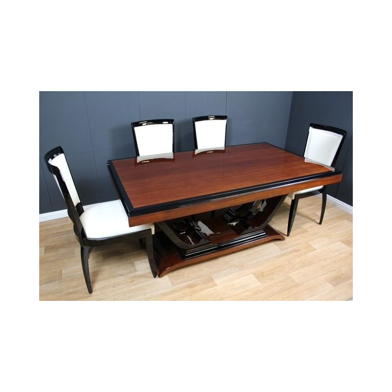 Table à manger Art déco en palissandre & laquage noir, France ca 1930 - restaurée